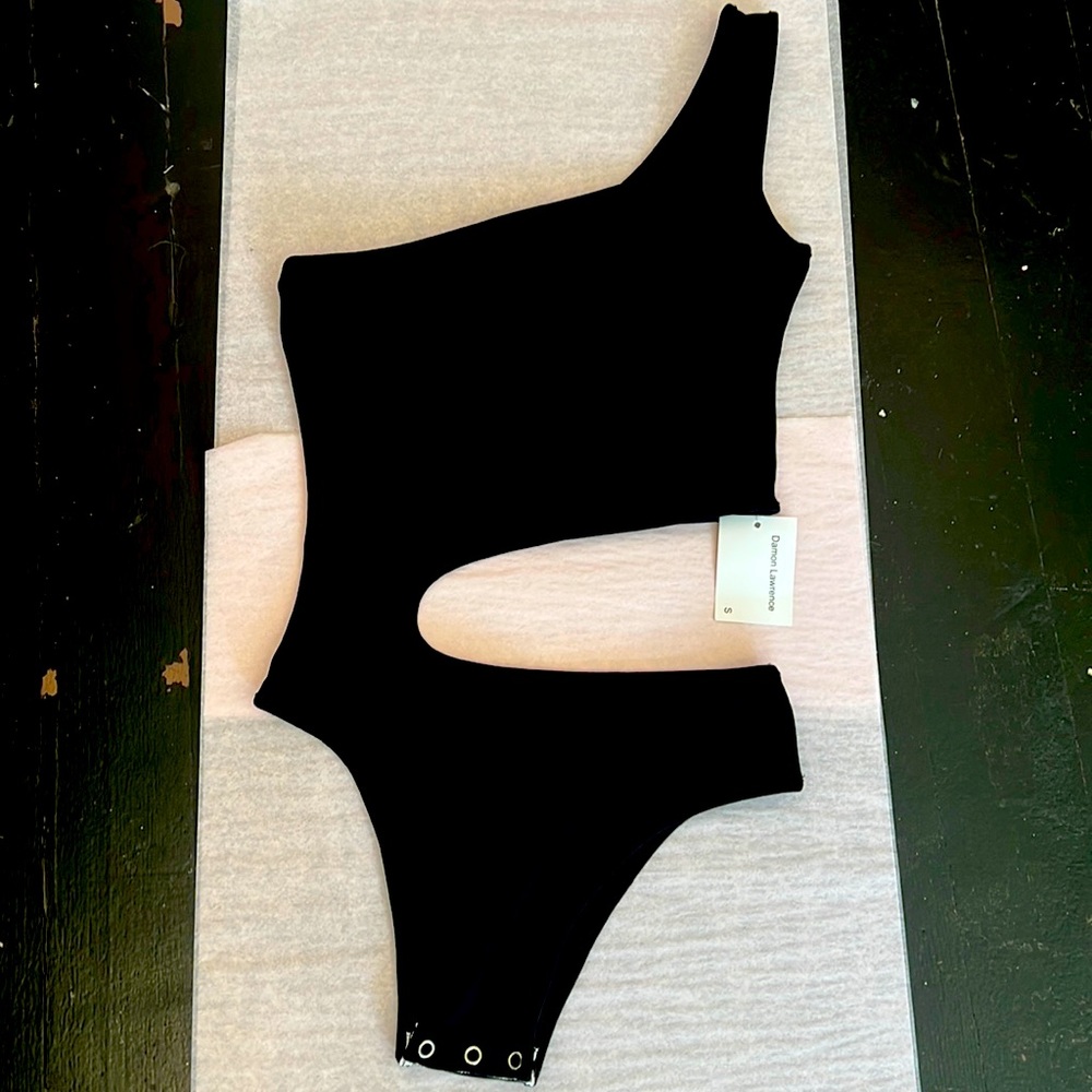 Black bodysuit with cutout midriff